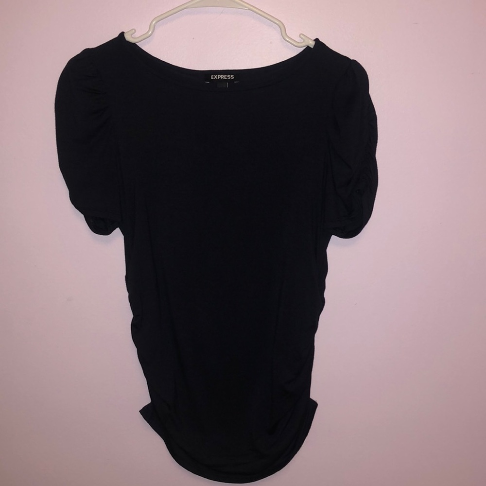 Navy blue, short-sleeved top.